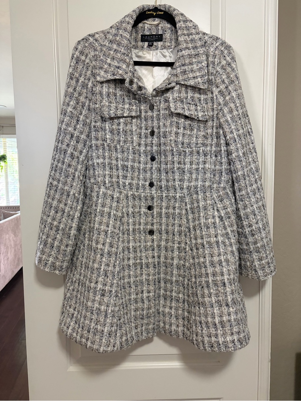 NWOT🐨Elevated Chic Laundry Tweed A-Line Flare Pea Coat Button Front Jacket🐨
